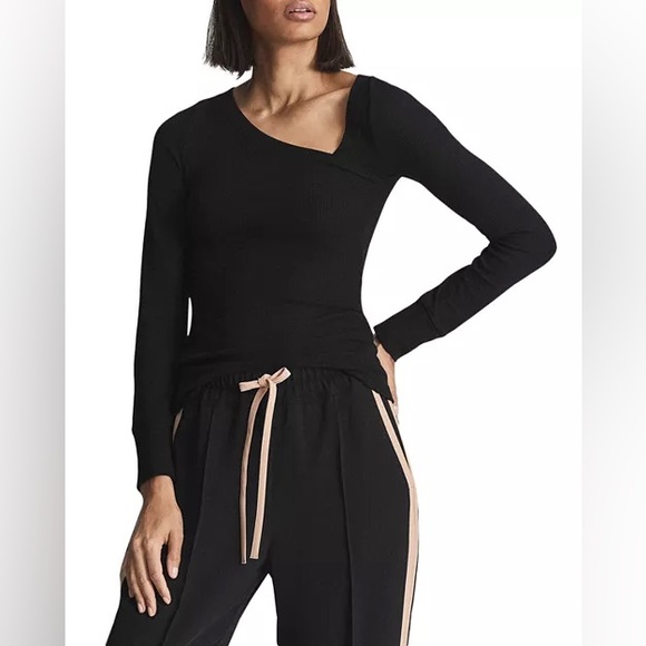 Reiss Tops - Reiss Asymmetric Neck Jersey Top Black Size‎ Large